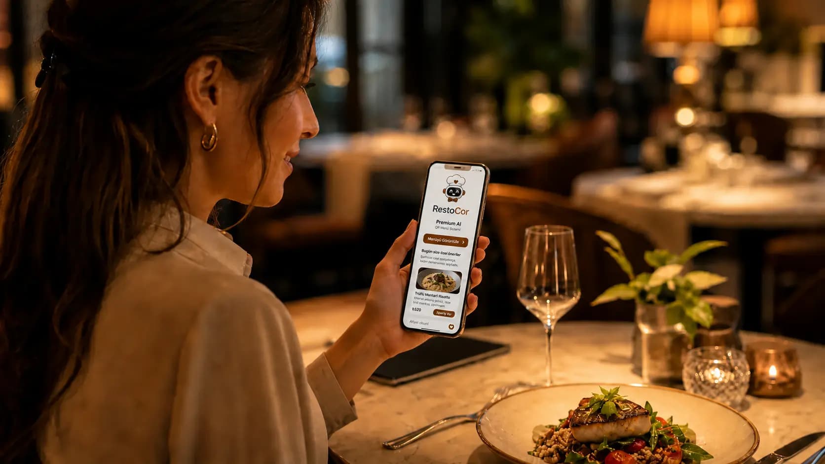 عميل يحصل على اقتراح منتج من مساعد AI عبر قائمة QR
