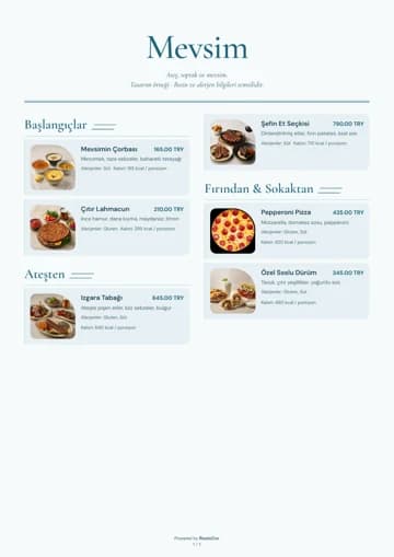 Beispiel einer Restaurant-PDF-Speisekarte im Design Coastal