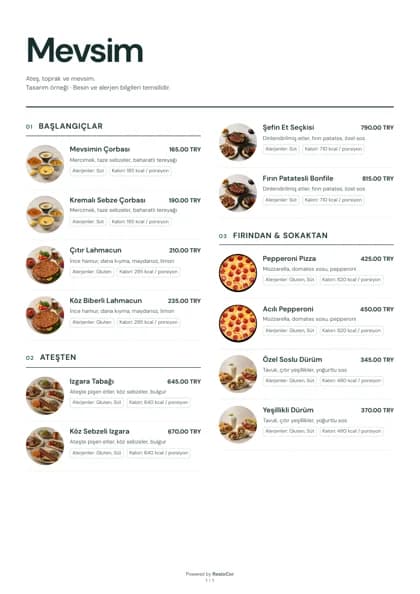 Beispiel einer Restaurant-PDF-Speisekarte im Design Modern Minimal