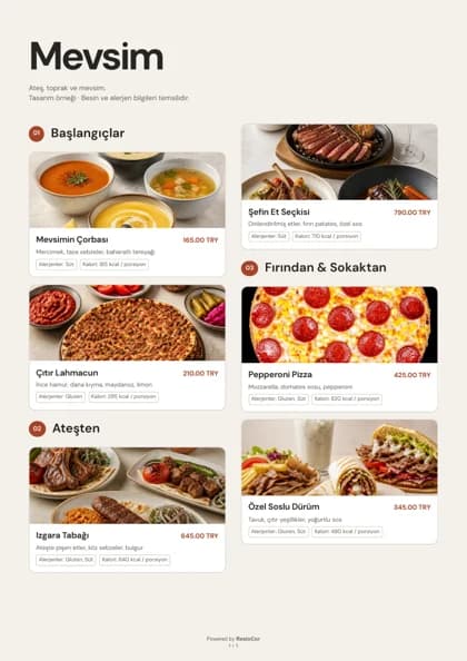 Beispiel einer Restaurant-PDF-Speisekarte im Design Photo Modern