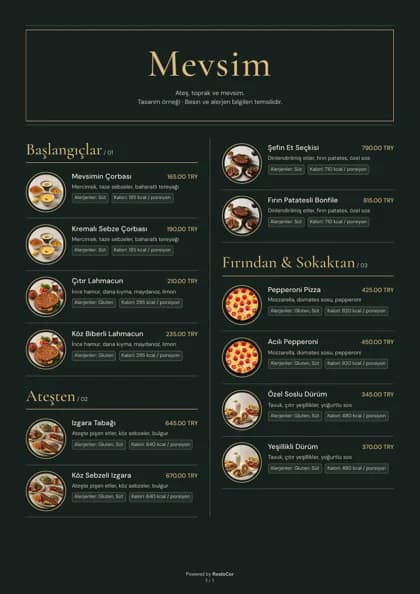 Beispiel einer Restaurant-PDF-Speisekarte im Design Premium Dark