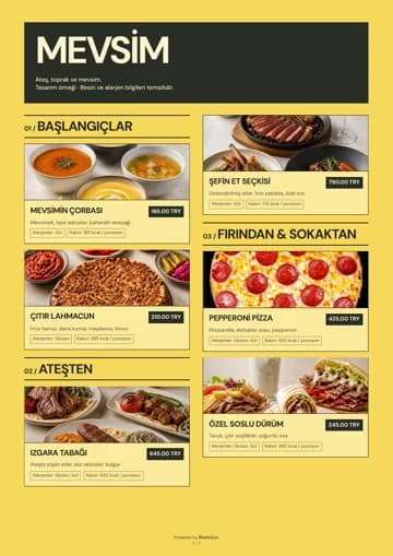 Beispiel einer Restaurant-PDF-Speisekarte im Design Urban Bold