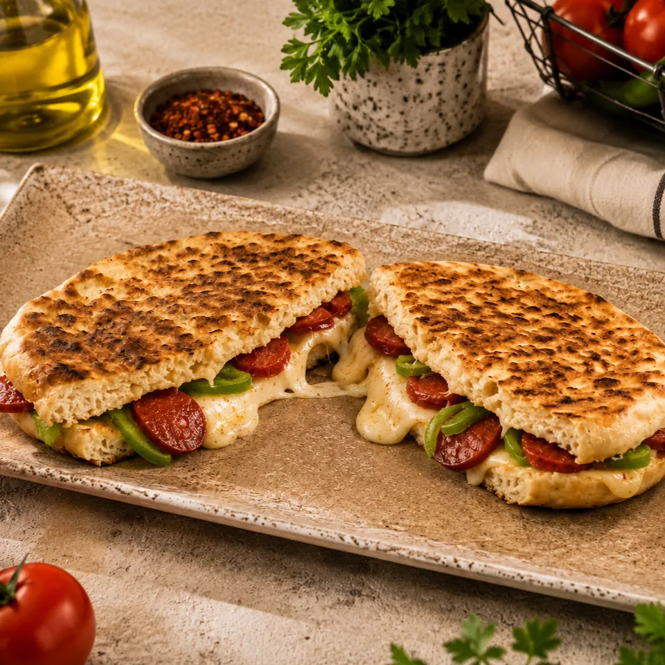 Sucuk Kaşar Biberli Bazlama Tost