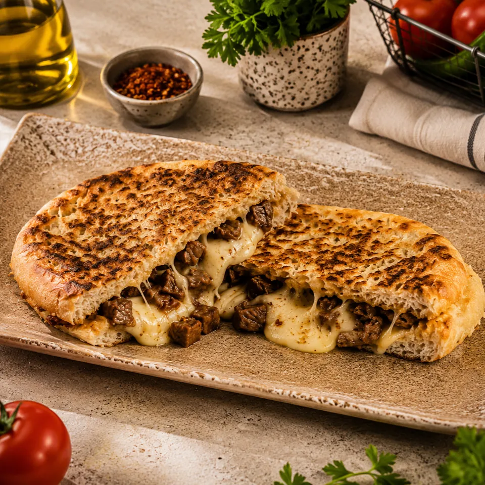 Kavurmalı Kaşarlı Bazlama Tost
