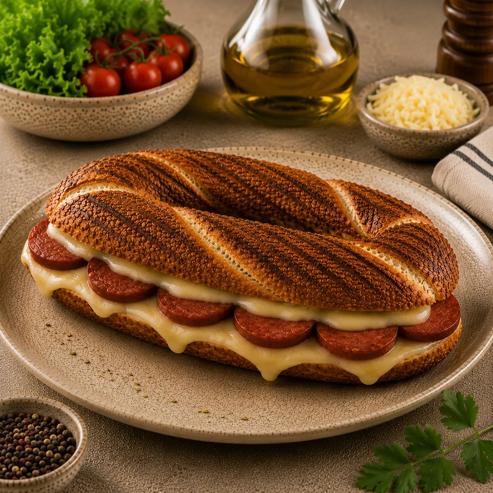 Sucuklu Kaşarlı Simit Tost