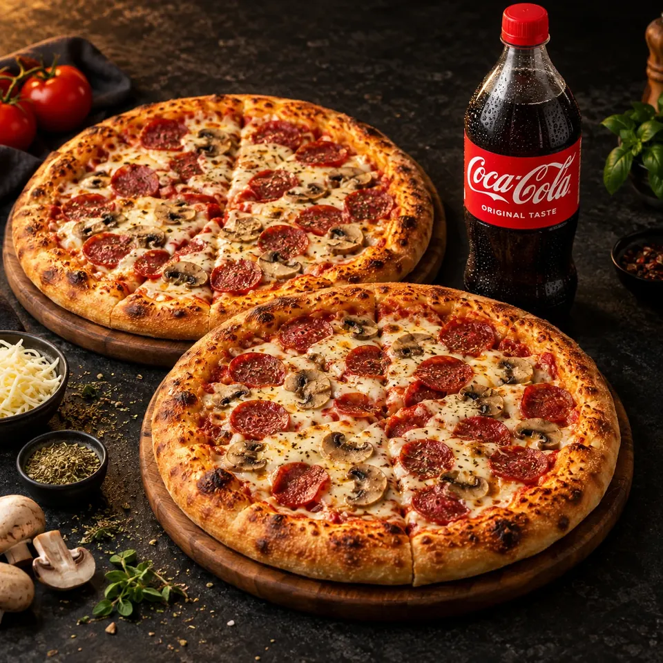 Meal 1 – 2 Large Eko Pizzas + 1 L Cola