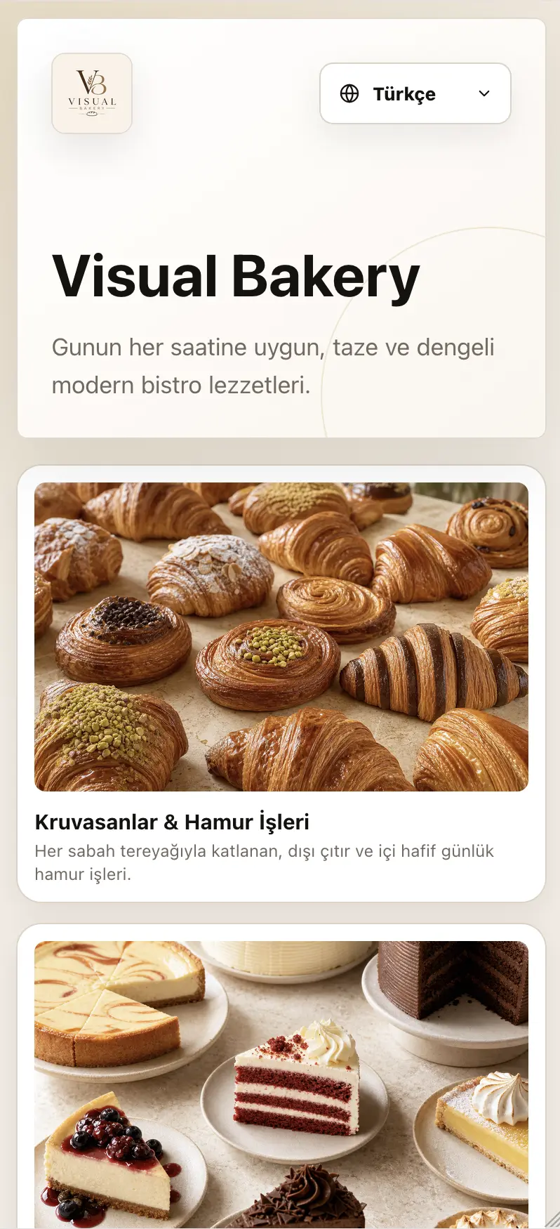 Visual Bakery QR menü şablonu